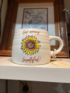 Sunflower Ceramic Mug - Cream "Good Morning Beautiful"